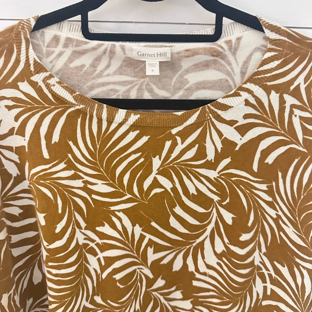 GARNETT HILL S Silk Organic cotton leaf butterscotch long sleeve crew neck tunic - Picture 8 of 13